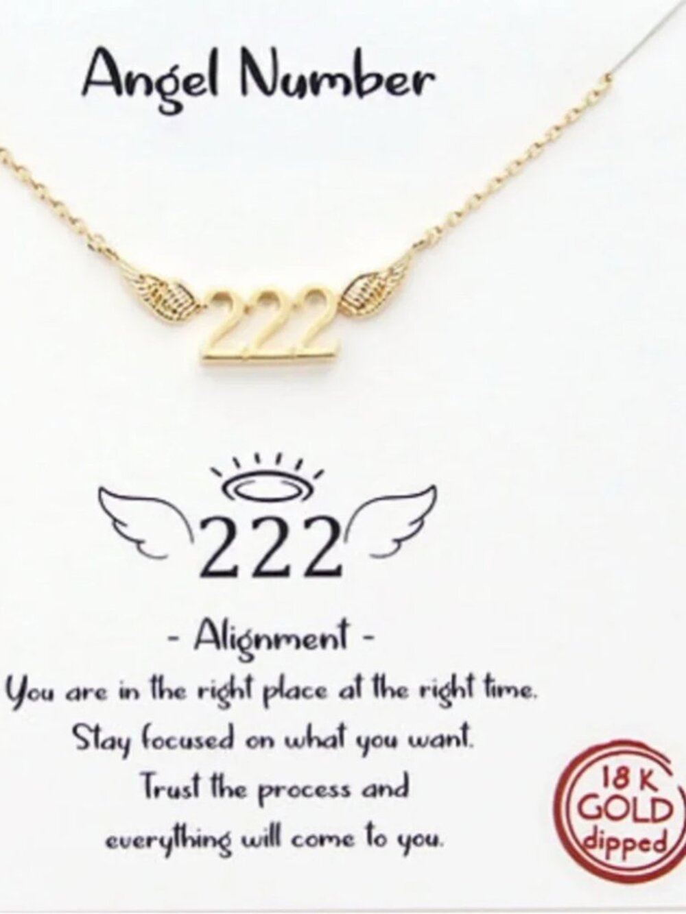Angel Number + Wings Chain Necklace 18k Gold (Dipped) Hypoallergenic #2